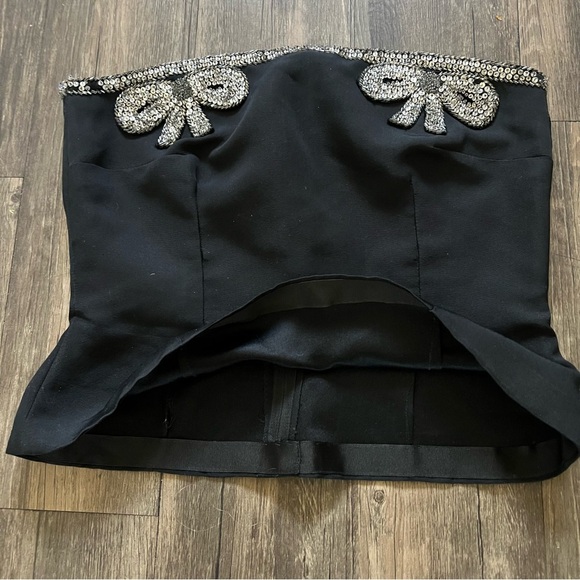 Women’s Strapless Bandana Embellish Sequin Trim Black Corset Top Party Fitted L - Picture 6 of 12